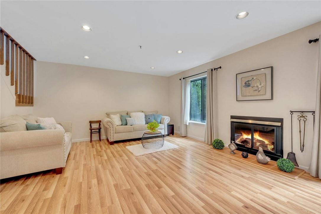 bright with wood-burning fireplace