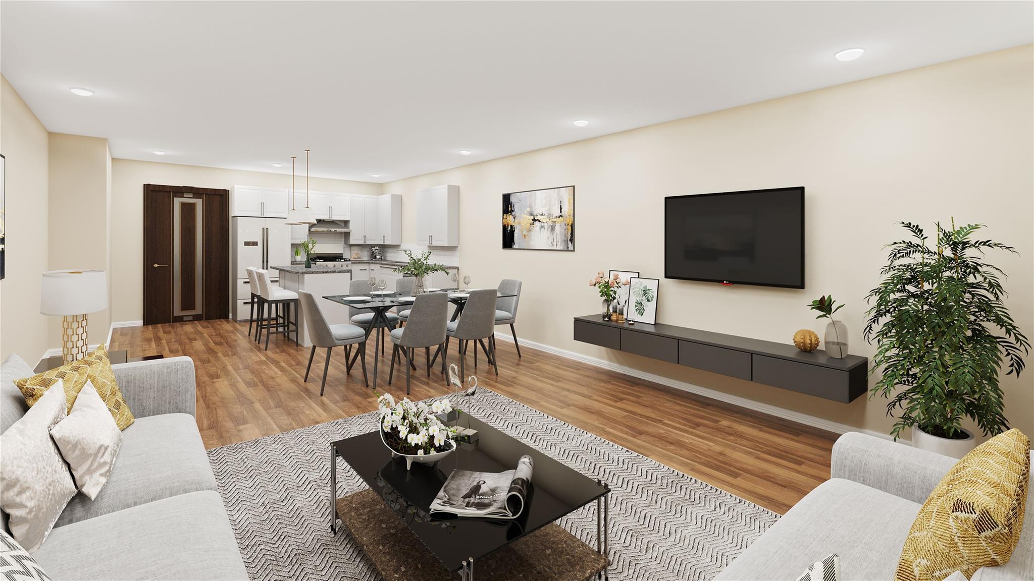 Virtually Staged Living room featuring light wood-type flooring