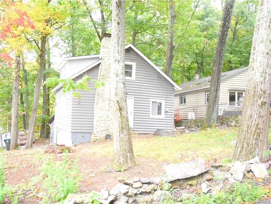 Back of house with log veneer siding