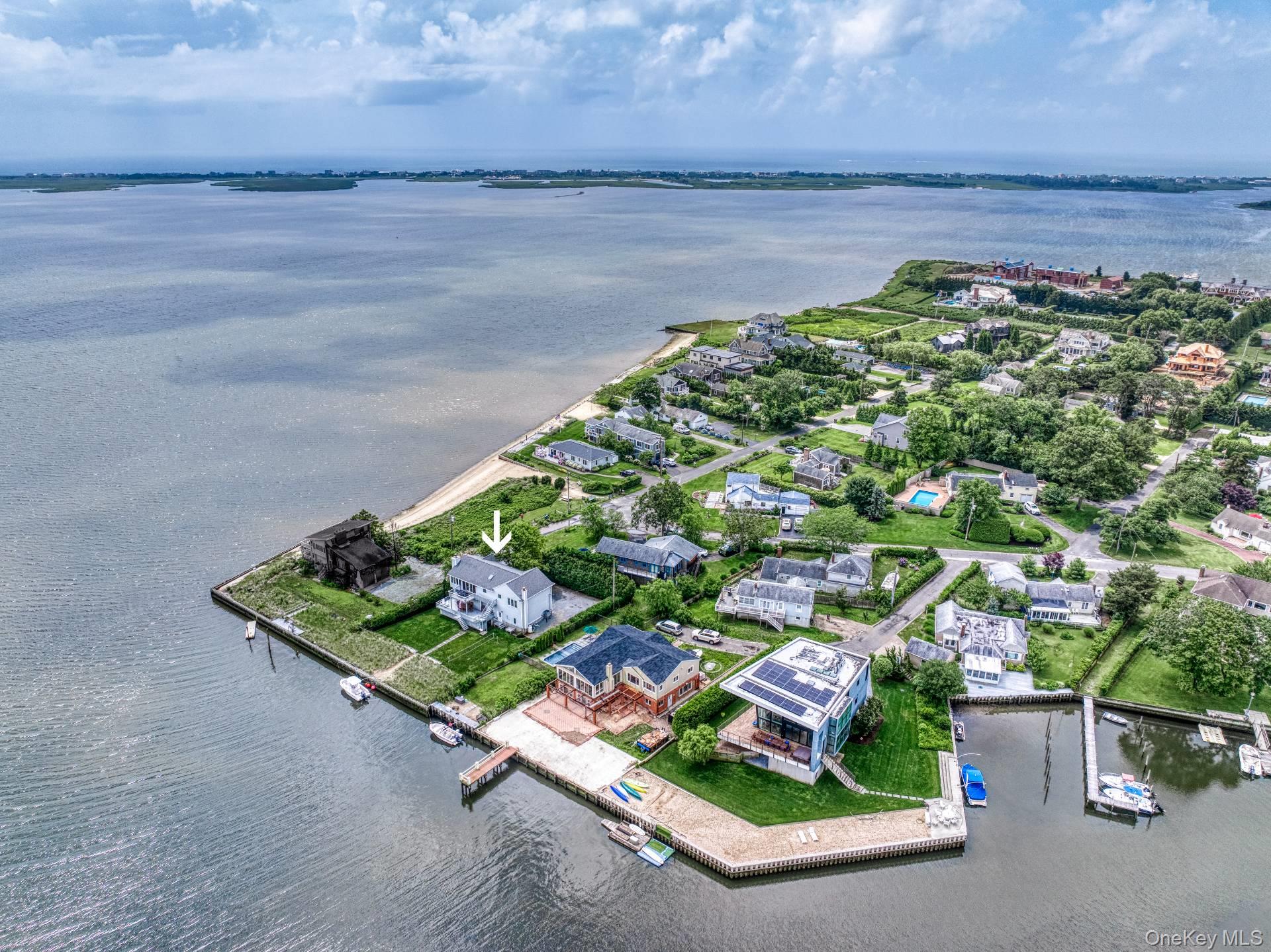 Aerial view of a nearby body of water