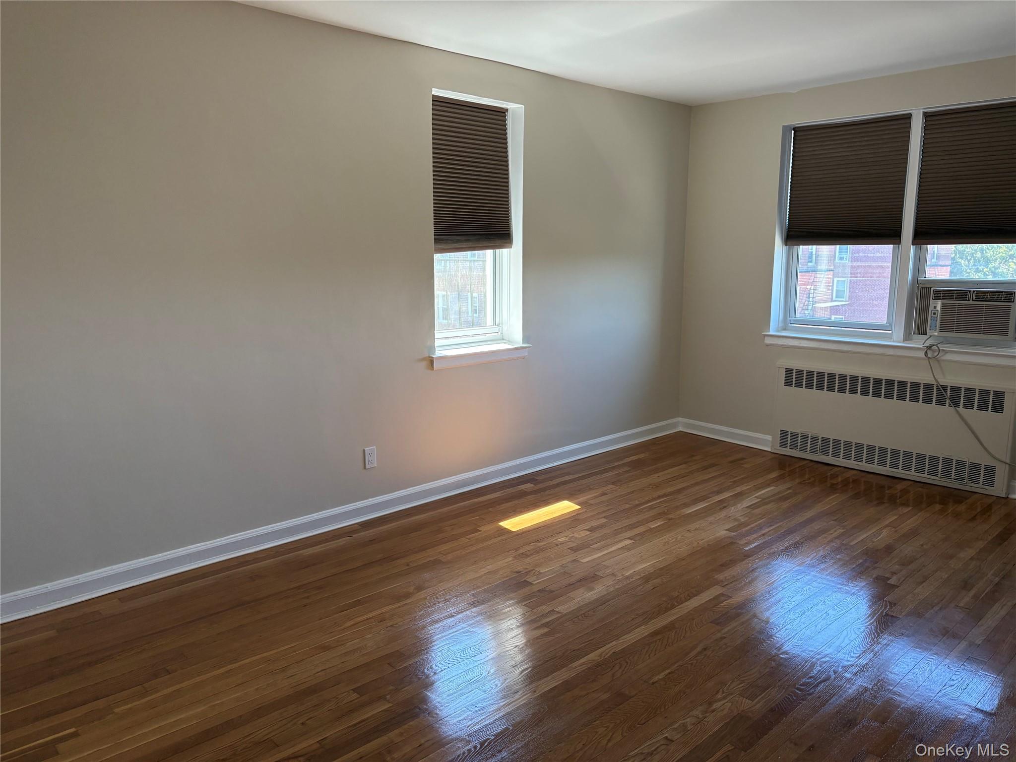 featuring radiator, dark wood-style floors, and plenty of natural light