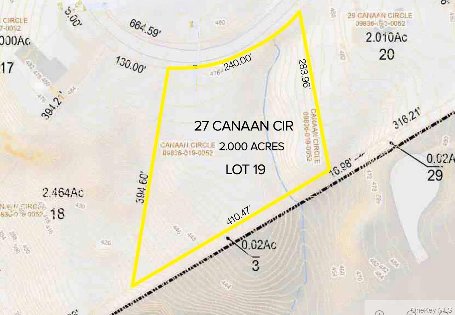Plat Map. Illustrating the boundaries, dimensions, and parcel identification lot #19 house # for future new build will be 27 Canaan Circle