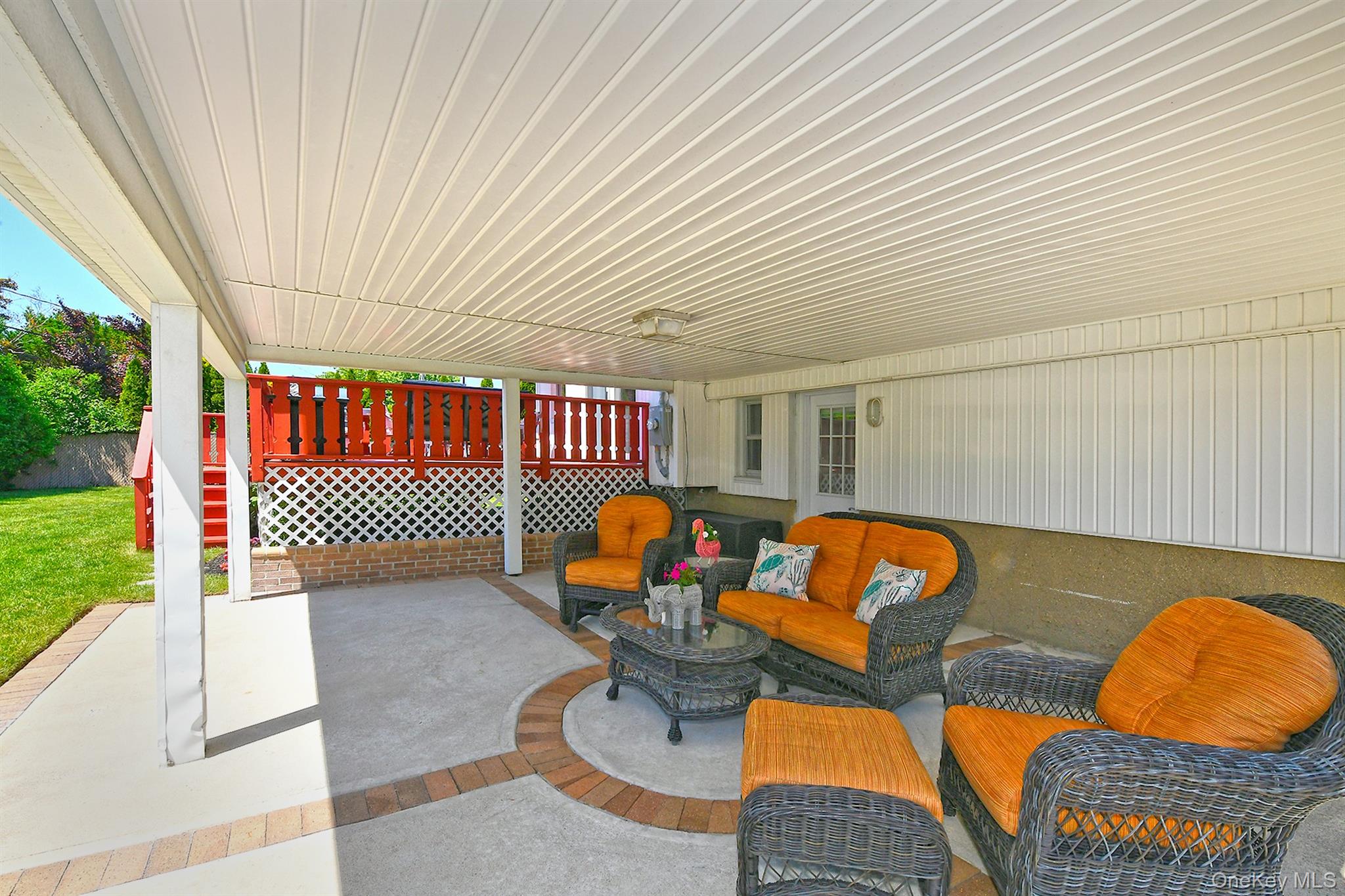 Finished Covered Patio With Decorative Floor